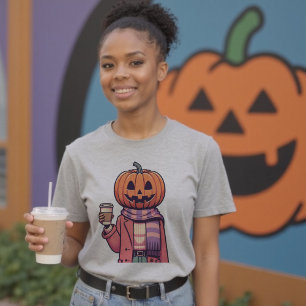 Pumpkin Head Coffee Fall Season Halloween T-Shirt