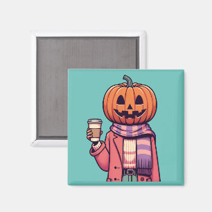 Pumpkin Head Coffee Fall Season Magnet