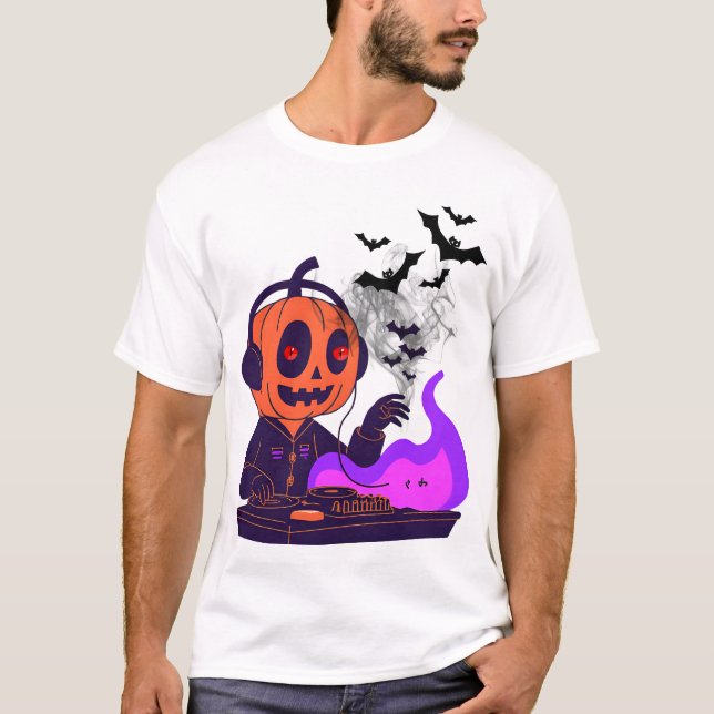 Pumpkin Head DJ – Spooky Party Vibes Tee 🎧🎃 (Front)