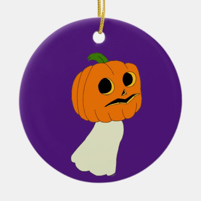 Pumpkin head ghost ceramic tree decoration (Front)