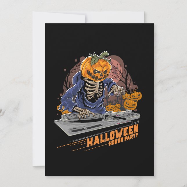 pumpkin head halloween dj in music party invitation (Front)