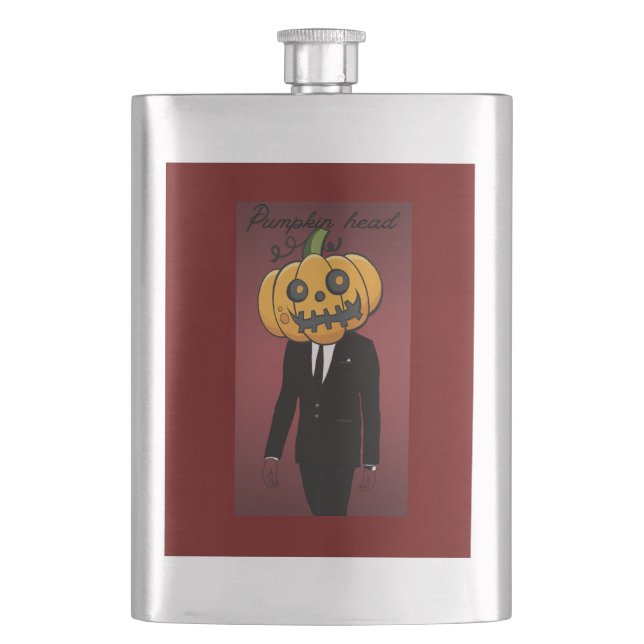 pumpkin head in black suit   hip flask (Front)