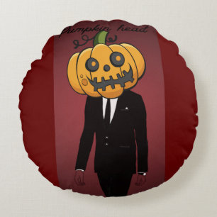 pumpkin head in black suit round cushion