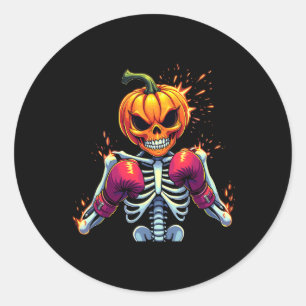 Pumpkin Head Skeleton Boxing Halloween Spooky Figh Classic Round Sticker