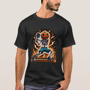 Pumpkin Head Skeleton Pickleball Halloween Spooky T-Shirt