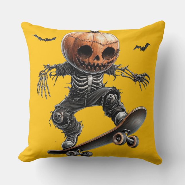 🎃 Pumpkin Head Skier Cushion (Front)