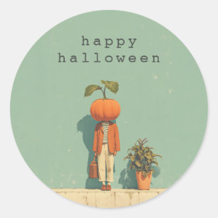Pumpkin Head Surreal Portrait Classic Round Sticker