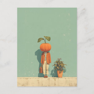 Pumpkin Head Surreal Portrait Postcard