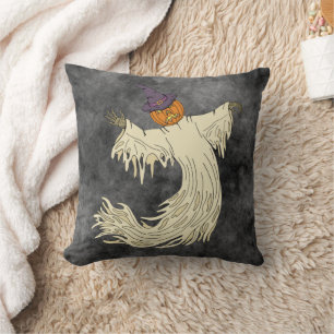 Pumpkin-Headed Ghost Halloween Art Cushion