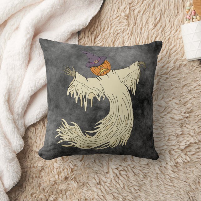 Pumpkin-Headed Ghost Halloween Art Cushion (Blanket)