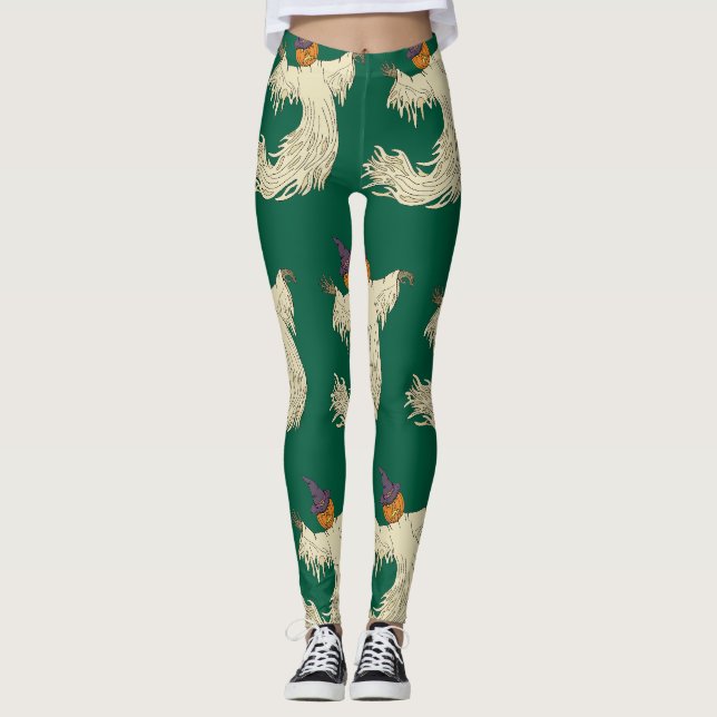 Pumpkin-Headed Ghost Halloween Art Leggings (Front)