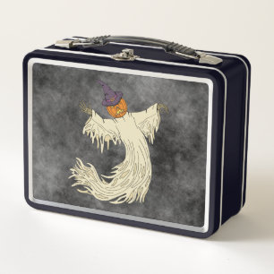 Pumpkin-Headed Ghost Halloween Art Metal Lunch Box