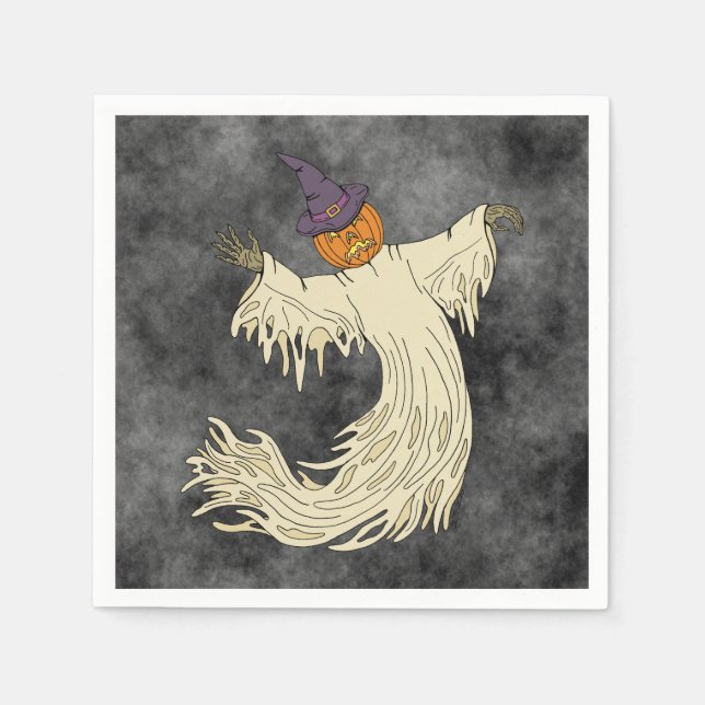 Pumpkin-Headed Ghost Halloween Art Napkin (Front)