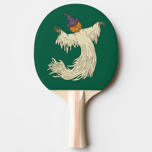 Pumpkin-Headed Ghost Halloween Art Ping Pong Paddle (Front)