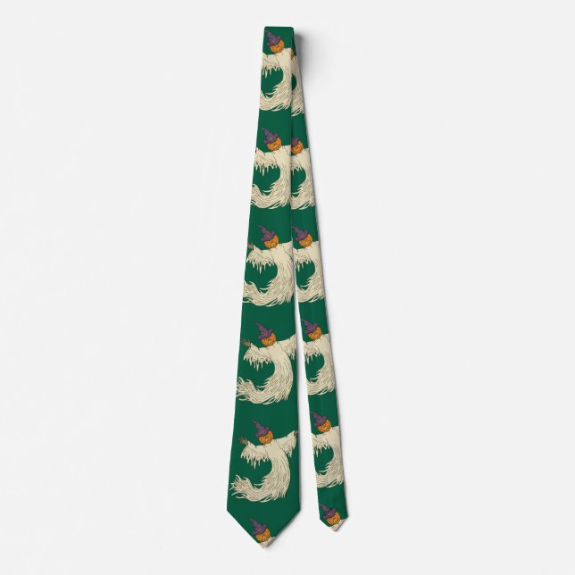 Pumpkin-Headed Ghost Halloween Art Tie (Front)
