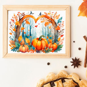 Pumpkin Heart Autumn Forest Wall Poster