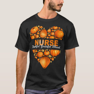 Pumpkin Heart Nurse Autumn Thankful Grateful Bless T-Shirt