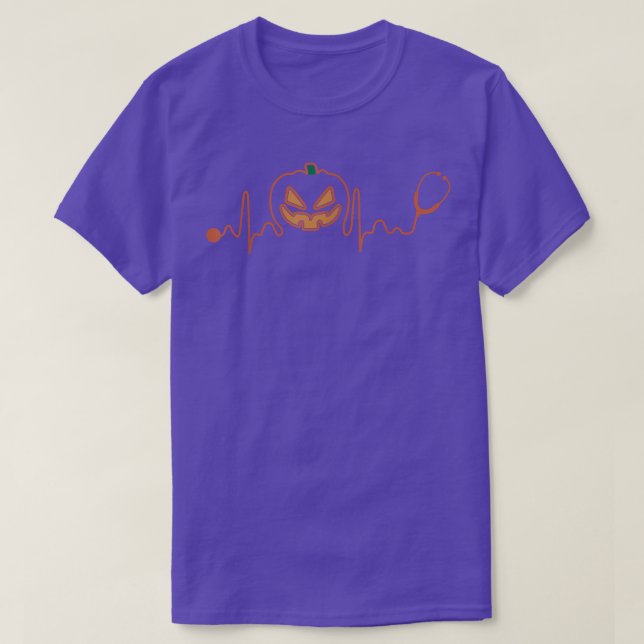 Pumpkin Heartbeat Halloween Spooky Hallo ween Medi T-Shirt (Design Front)