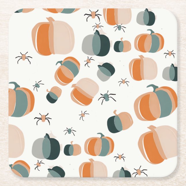 Pumpkin Helloween invitation Square Paper Coaster (Front)