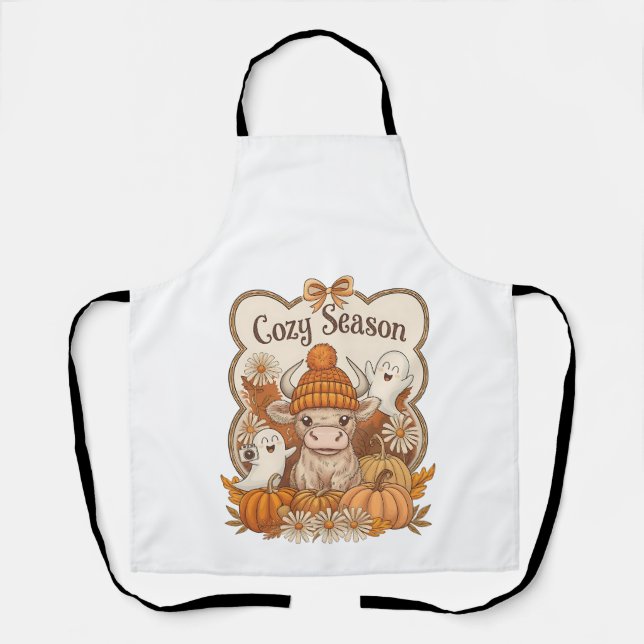Pumpkin-highland Cow Ghost Halloween Apron (Front)
