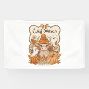 Pumpkin-highland Cow Ghost Halloween Banner