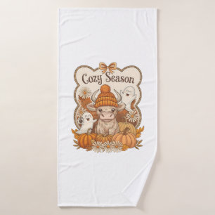 Pumpkin-highland Cow Ghost Halloween Bath Towel