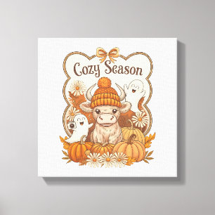 Pumpkin-highland Cow Ghost Halloween Canvas Print