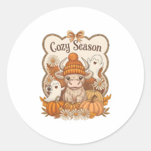 Pumpkin-highland Cow Ghost Halloween Classic Round Sticker