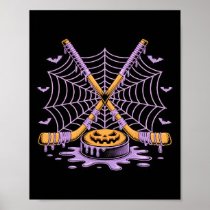 Pumpkin Hockey Halloween Ice Cream Drip Hockey T F Poster