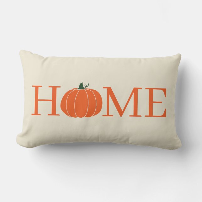 Pumpkin Home Eggshell White and Orange Lumbar Cushion (Front)