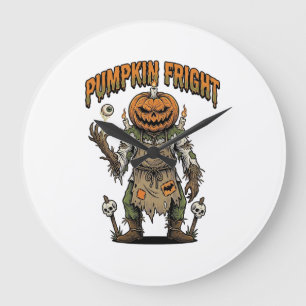 Pumpkin Horror Shirt Vintage Eyeball Halloween Art Large Clock