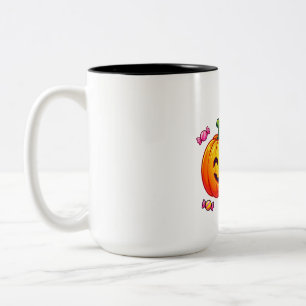 Pumpkin Hug: Cute Mummy Halloween Two-Tone Coffee Mug