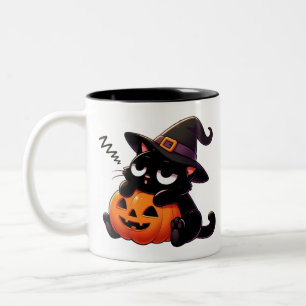 Pumpkin Hugging Witch Cat Halloween Mug Two-Side