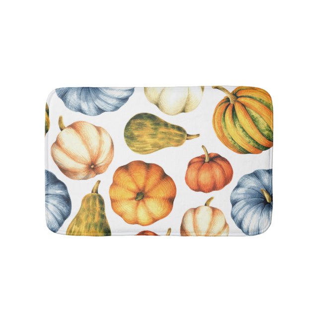 Pumpkin Illustration: Seamless Watercolor Pattern Bath Mat (Front)
