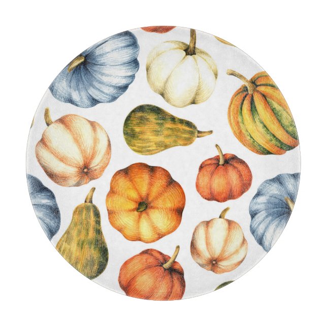 Pumpkin Illustration: Seamless Watercolor Pattern Cutting Board (Front)