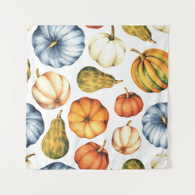 Pumpkin Illustration: Seamless Watercolor Pattern Tapestry (Front)