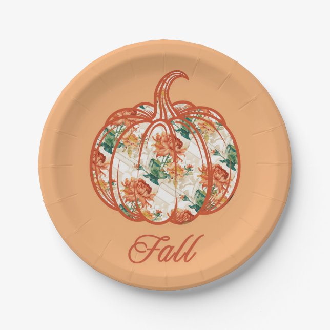 Pumpkin in a Chrysanthemum Pattern Paper Plate (Front)