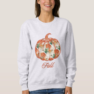 Pumpkin in a Chrysanthemum Pattern Sweatshirt