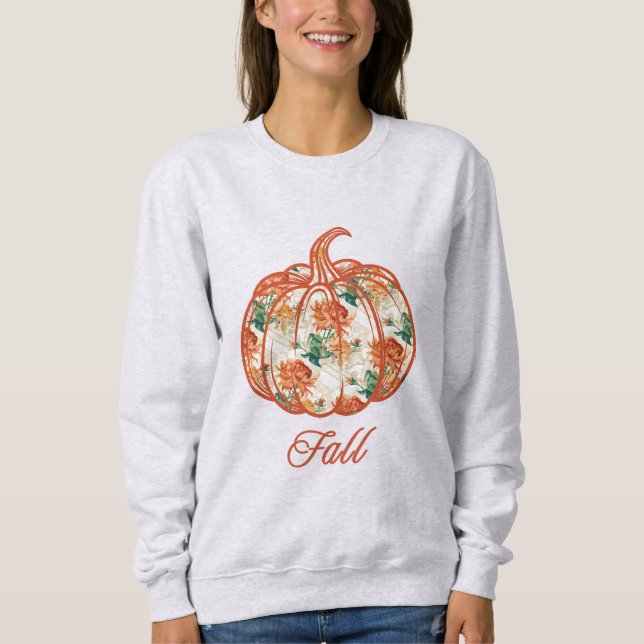 Pumpkin in a Chrysanthemum Pattern Sweatshirt (Front)