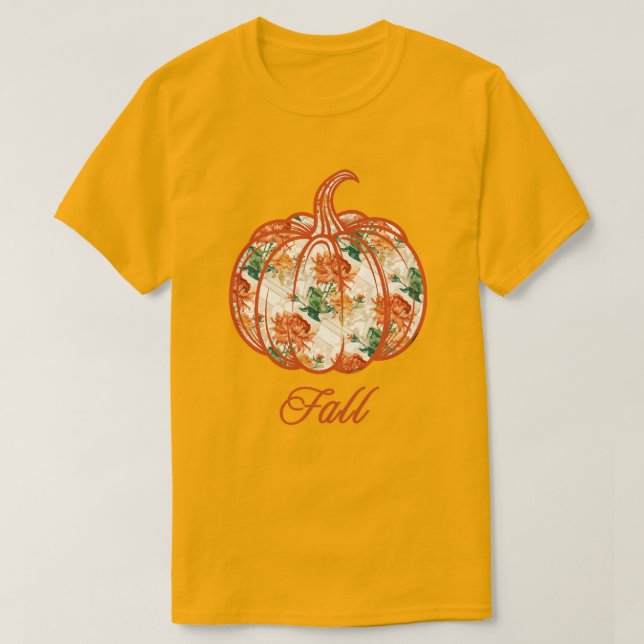 Pumpkin in a Chrysanthemum Pattern T-Shirt (Design Front)