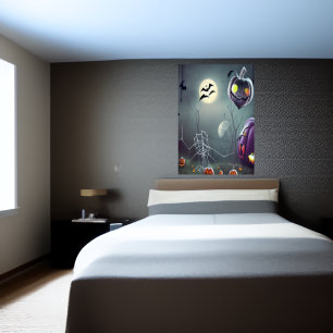 Pumpkin in the spooky forest   AI Art Poster