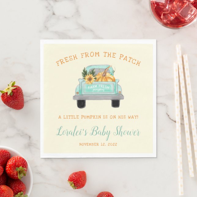 Pumpkin In Vintage Truck Fall Baby Shower Napkin (Insitu)