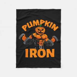 Pumpkin Iron Halloween Gym Workout Lifting Pun Fun Fleece Blanket