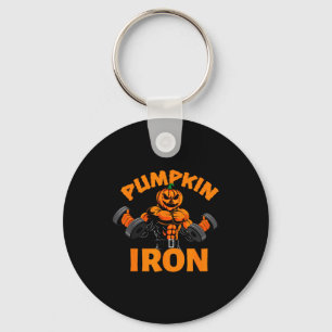 Pumpkin Iron Halloween Gym Workout Lifting Pun Fun Key Ring