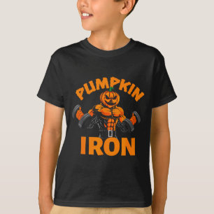 Pumpkin Iron Halloween Gym Workout Lifting Pun Fun T-Shirt