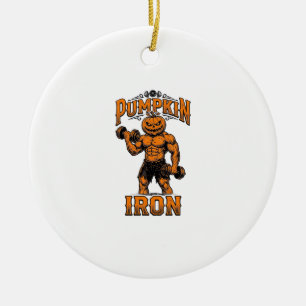 Pumpkin Iron Vintage Bodybuilder Halloween Design_ Ceramic Tree Decoration