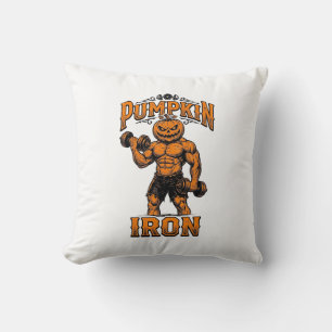 Pumpkin Iron Vintage Bodybuilder Halloween Design_ Cushion