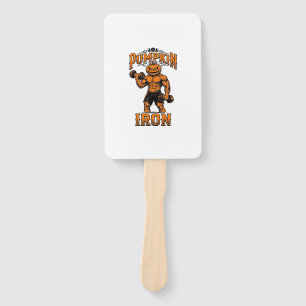 Pumpkin Iron Vintage Bodybuilder Halloween Design_ Hand Fan