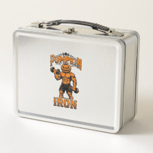 Pumpkin Iron Vintage Bodybuilder Halloween Design_ Metal Lunch Box