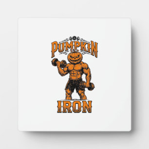Pumpkin Iron Vintage Bodybuilder Halloween Design_ Plaque